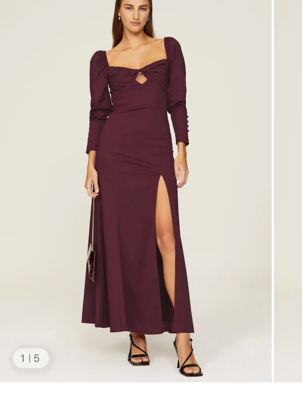 STAUD Burgundy Long-Sleeve Maxi Dress with Front Slit